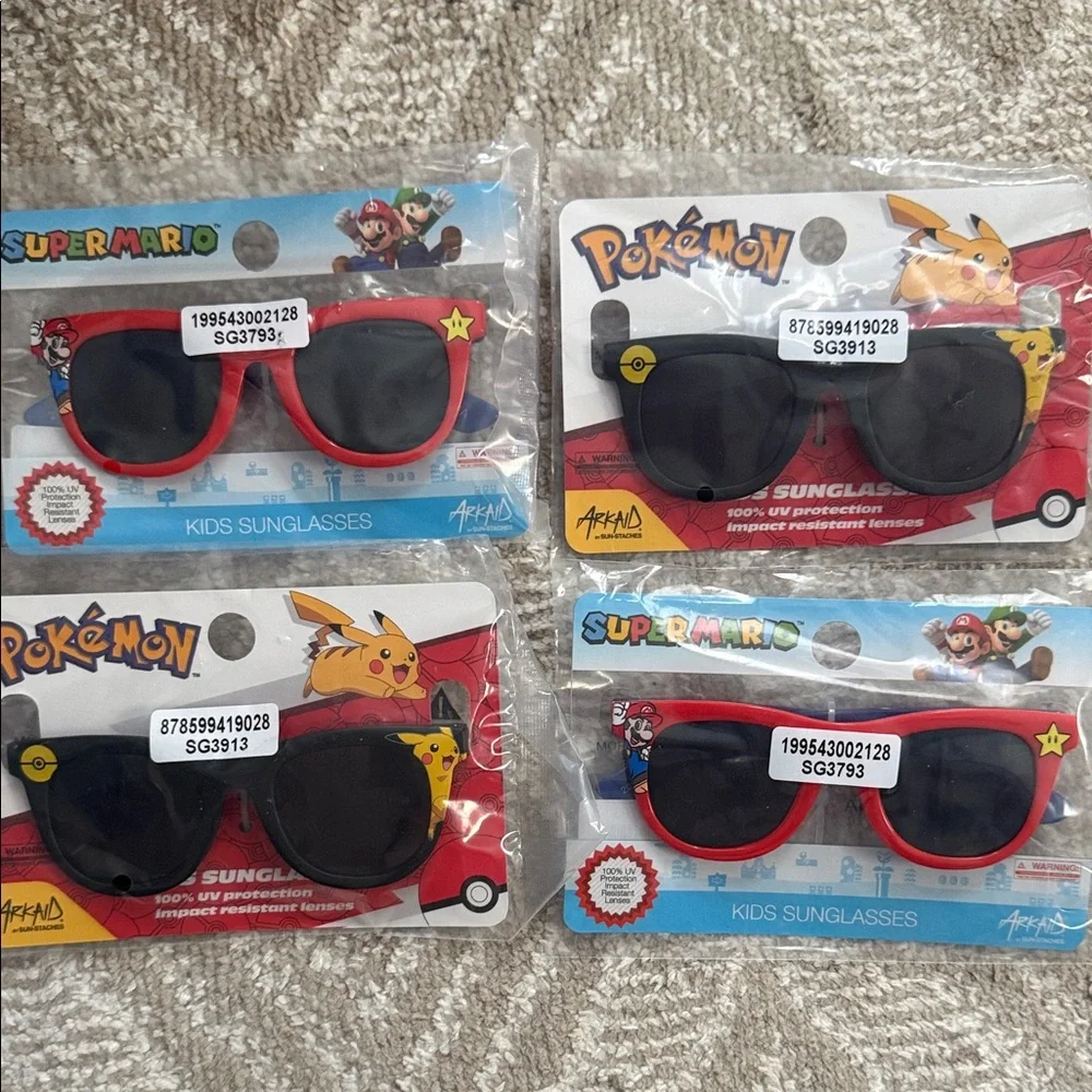New Boys/ Kids Sunglasses Lot -Red & Black- Pokémon, Super Mario Bro Lot Of 4
